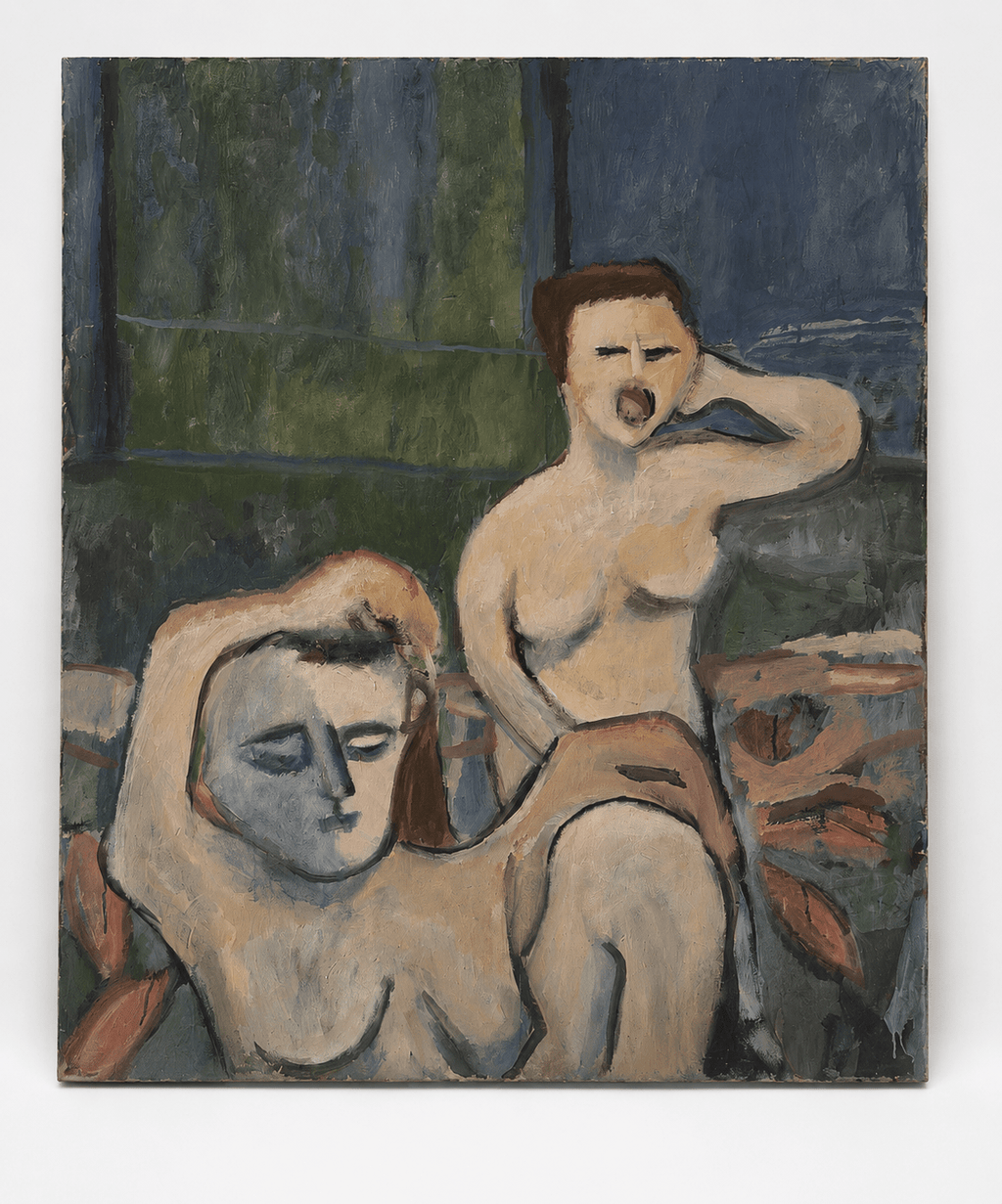 An expressive oil painting of two female nudes – Painting – MILLA OBJETS