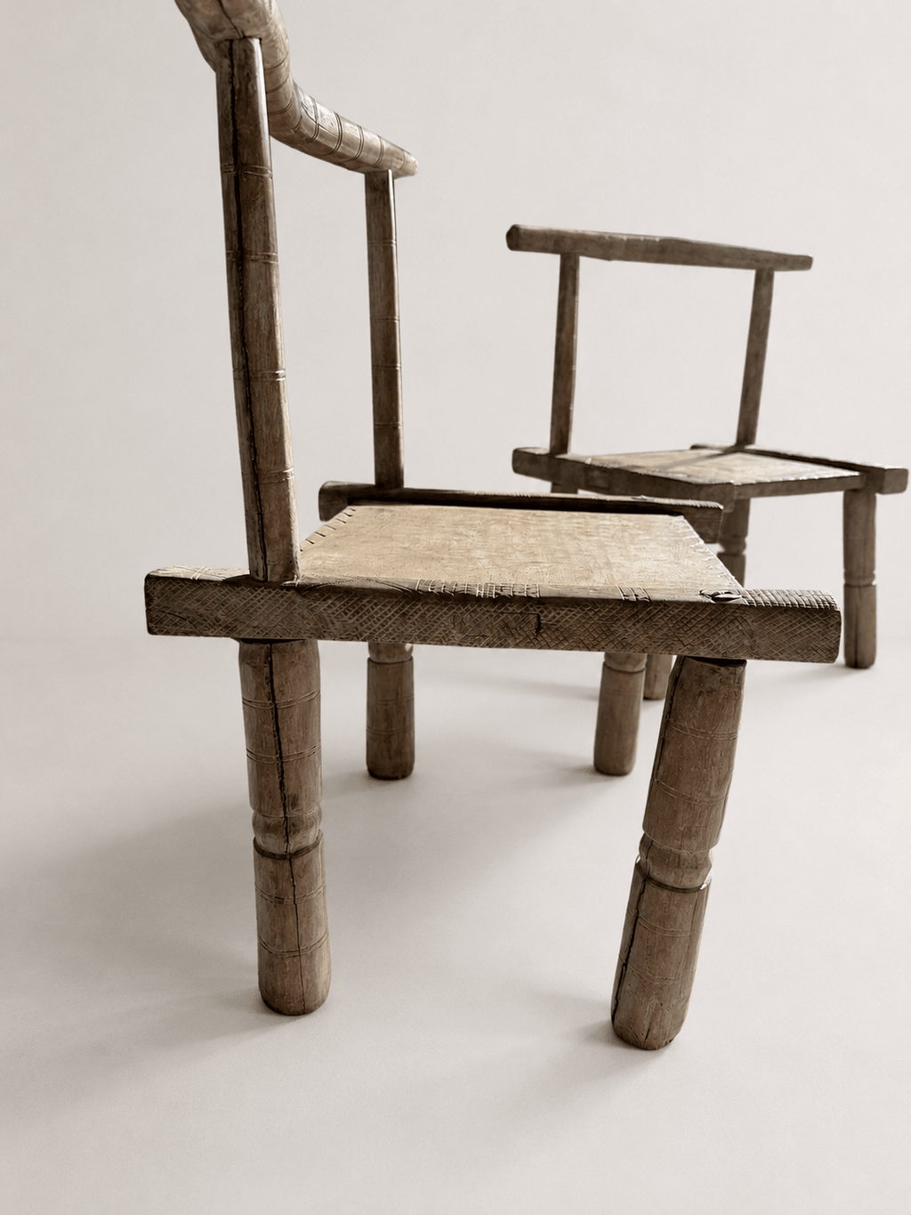 Pair of Antique Primitive Low Chairs, Early 20th Century – Low Chairs – MILLA OBJETS