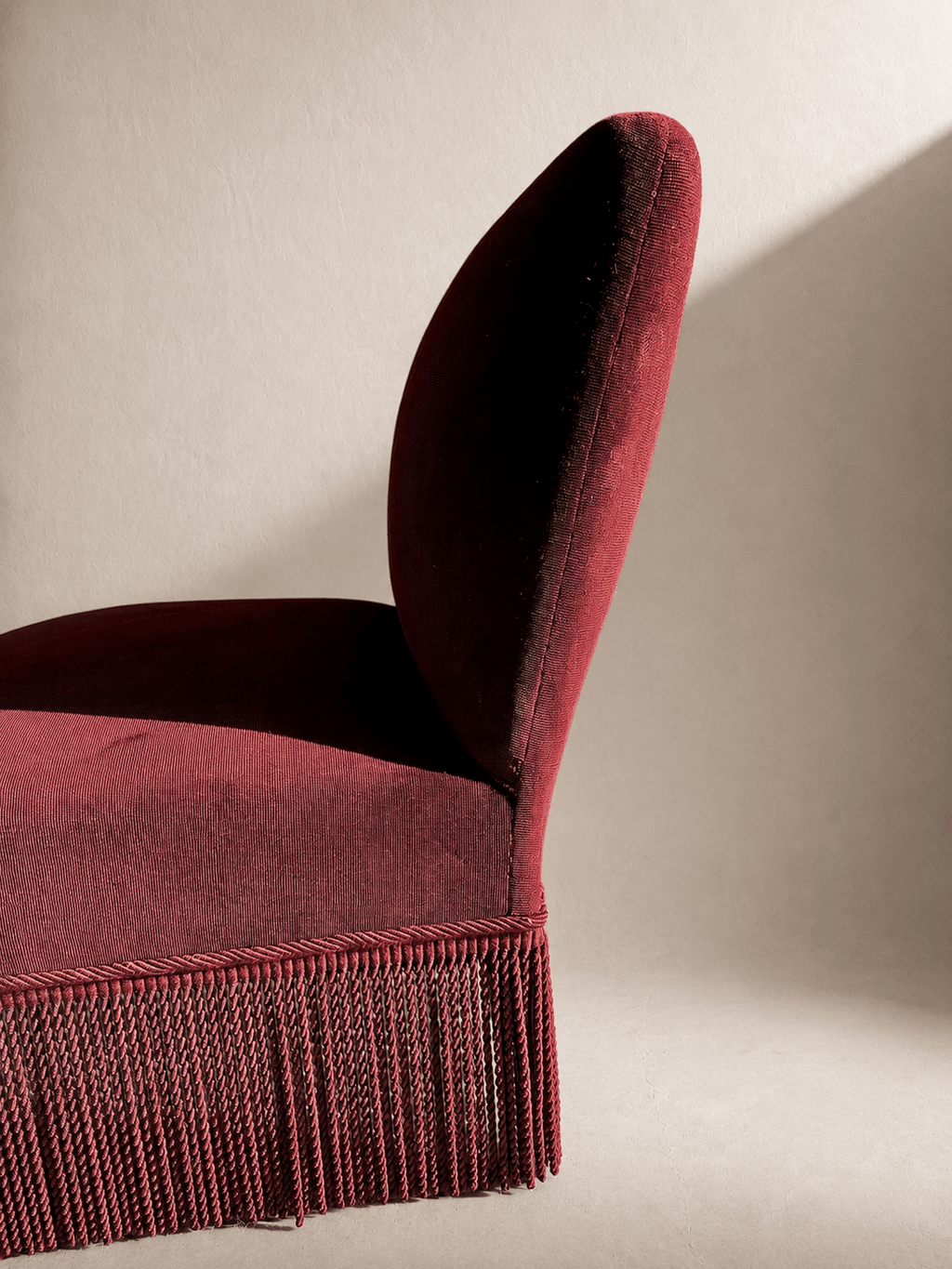 A pair of French Napoleon III red velvet slipper chairs with fringe – Armchair – MILLA OBJETS