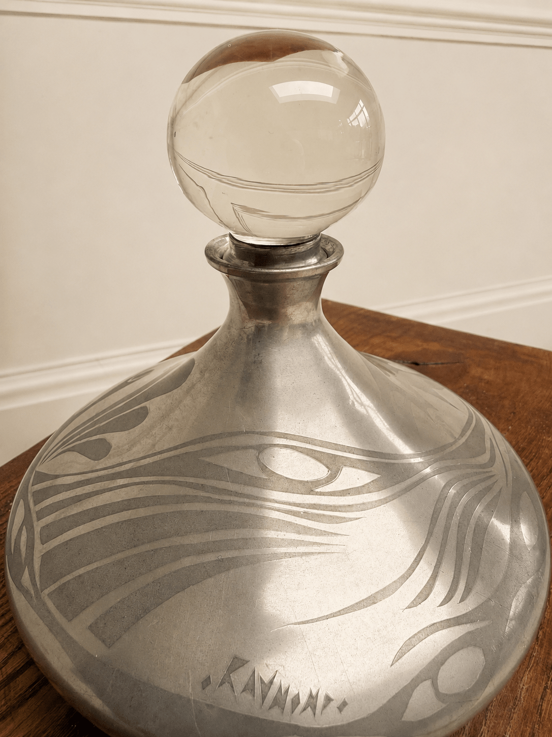 Vintage Art Deco Silver Overlay Decanter with Spherical Glass Stopper – Decanter – MILLA OBJETS
