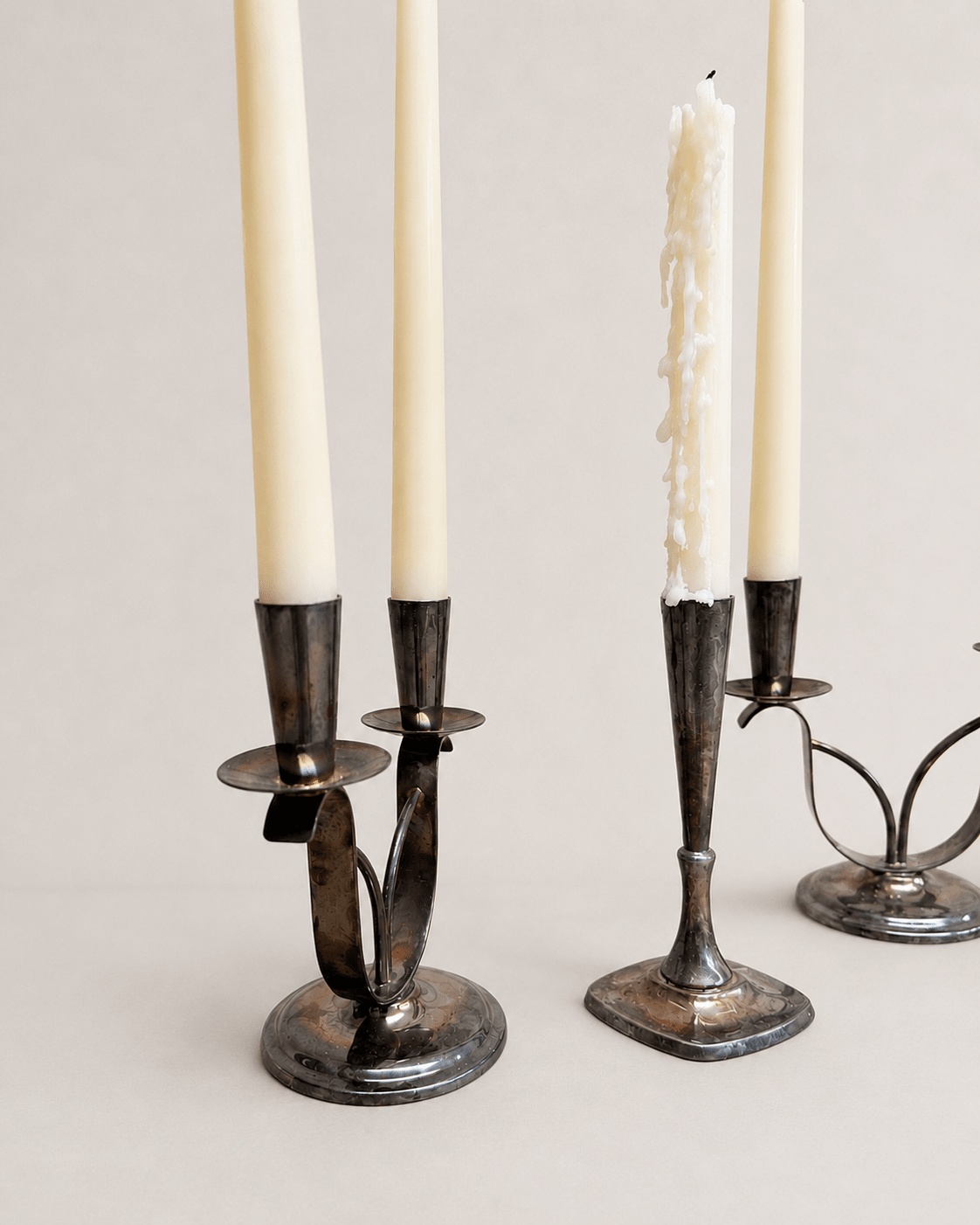 Trio of Vintage Silver-Plated Danish Candlesticks & Candelabras – Candle Holder – MILLA OBJETS