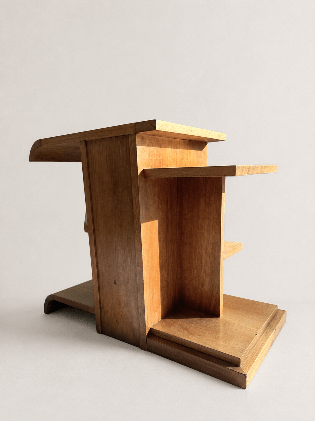 French Modernist Architectural Blonde Mahogany Side Table & Pedestal Cabinet, circa 1930s – Side Table – MILLA OBJETS