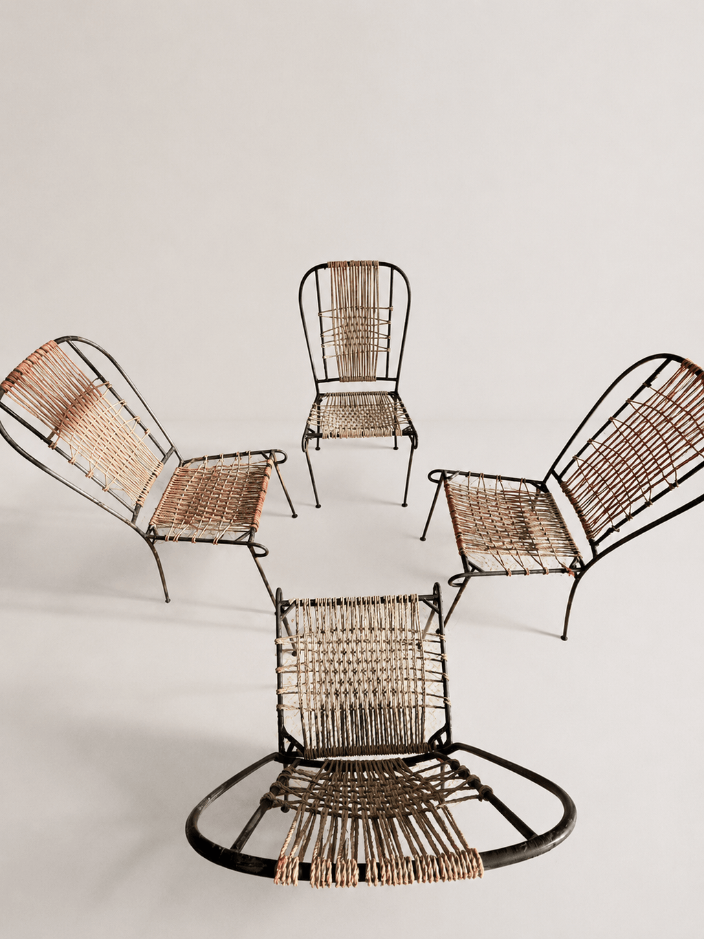 Set of 4 Mid-Century French Wrought Iron & Woven Cord Patio Chairs, circa 1950s – Dining Chairs – MILLA OBJETS