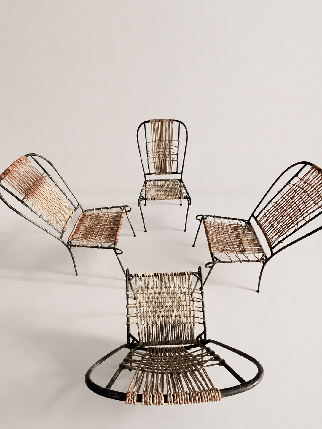 Set of 4 Mid-Century French Wrought Iron & Woven Cord Patio Chairs, circa 1950s – Dining Chairs – MILLA OBJETS