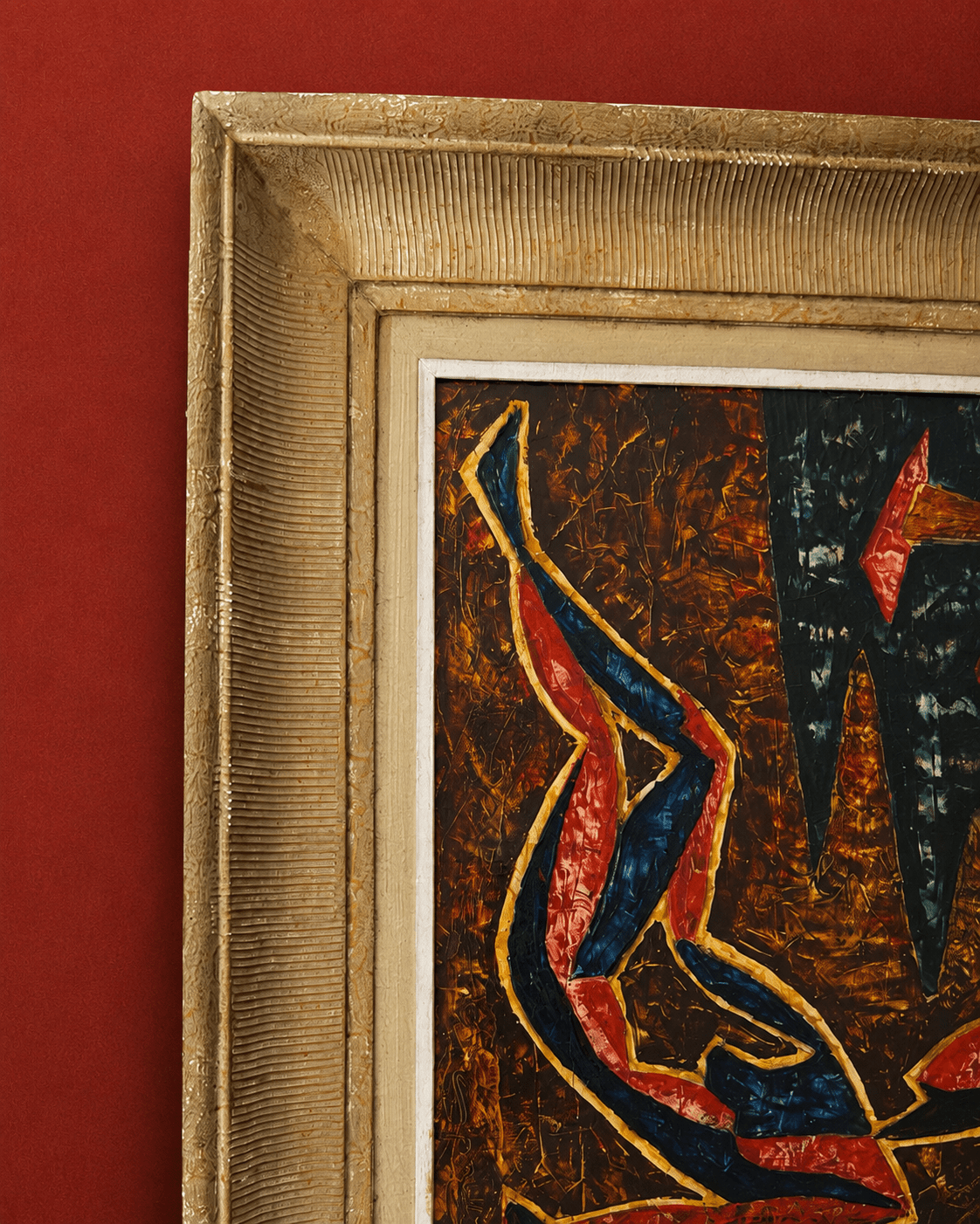 Mid-Century Modern Abstract Expressionist Oil Painting in Ribbed Gilt Frame – Painting – MILLA OBJETS