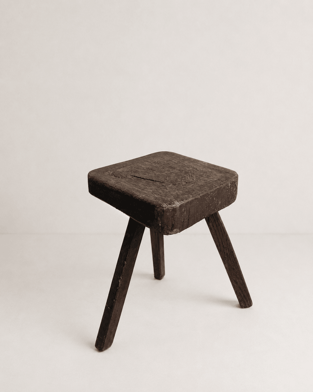 Vintage Hand-Carved Oak Three-Legged Stool – Stool – MILLA OBJETS