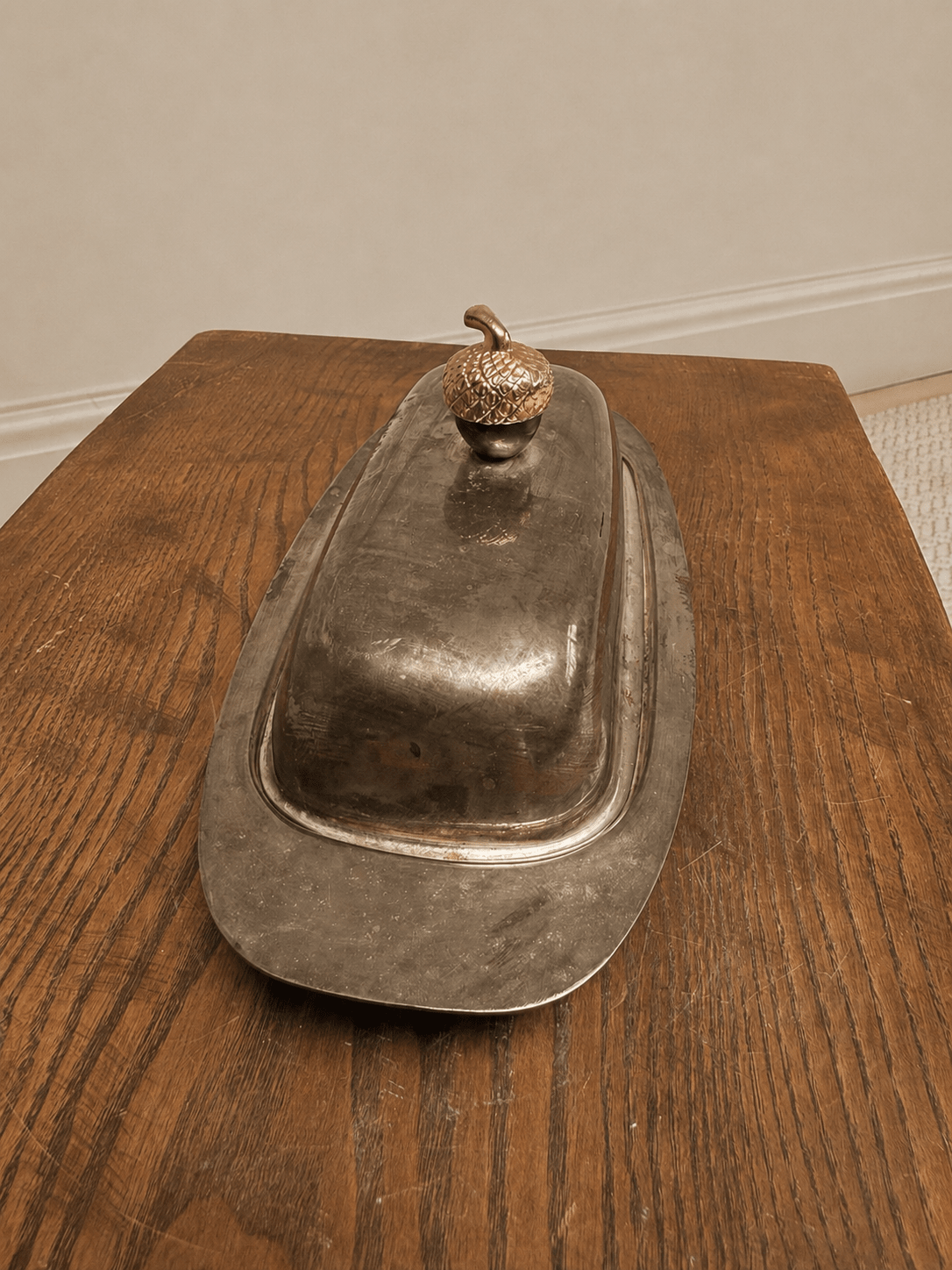 Vintage Silver-Plated Domed Butter Dish with Clear Glass Liner & Gilt Acorn Finial – Butter Dish – MILLA OBJETS