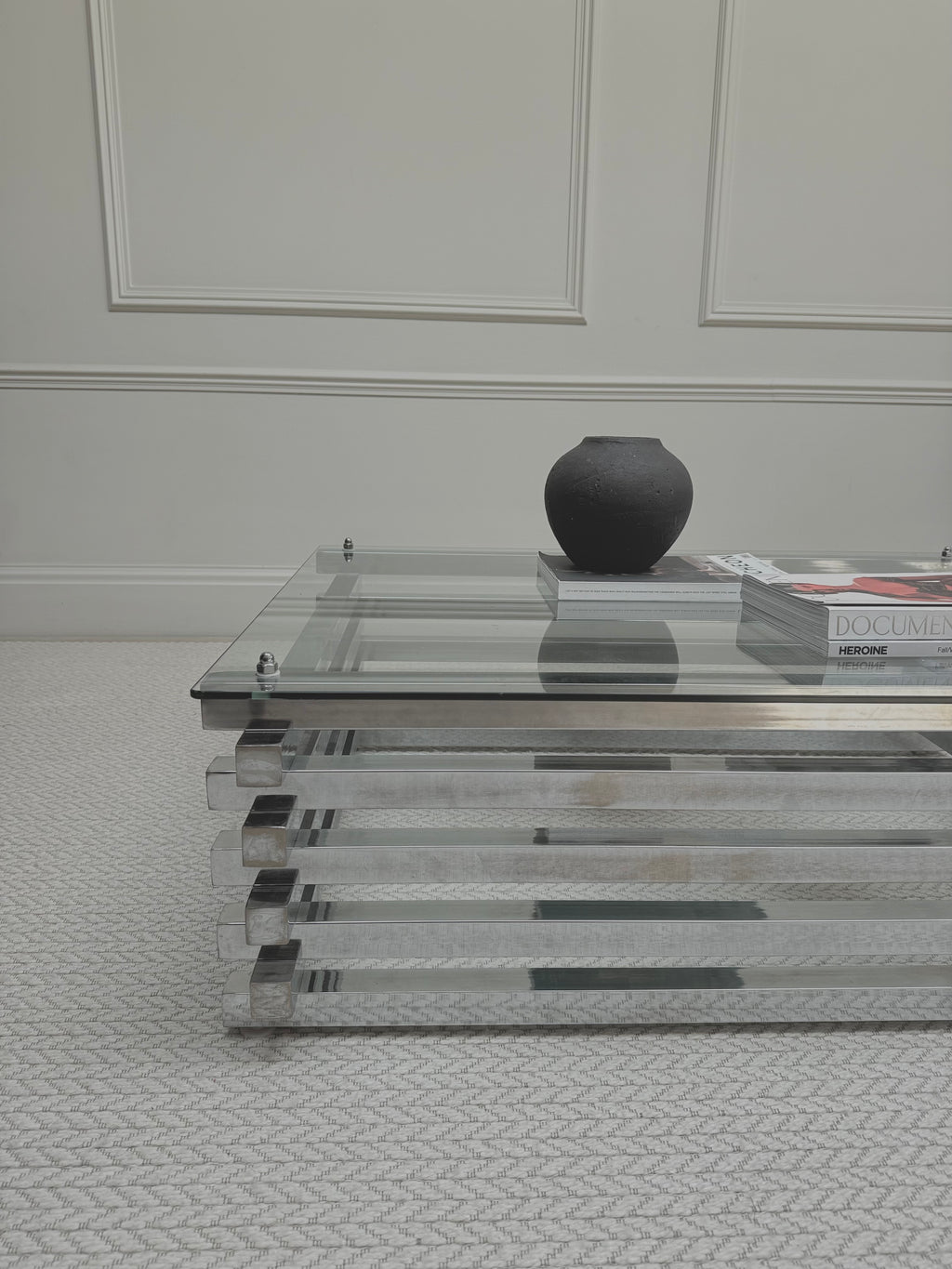 Mid Century Italian Chrome and Glass Coffee Table Stacked Rectangular – Coffee Table – MILLA OBJETS
