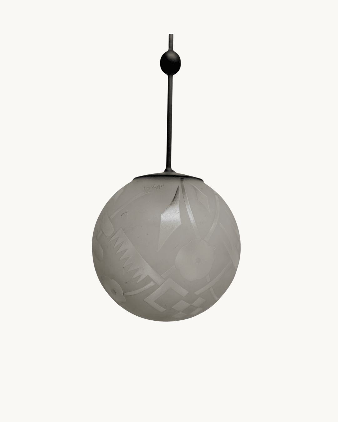 Deveau French Art Deco Frosted Glass And Bronze Pendant Light, France 1930's – Pendant Light – MILLA OBJETS