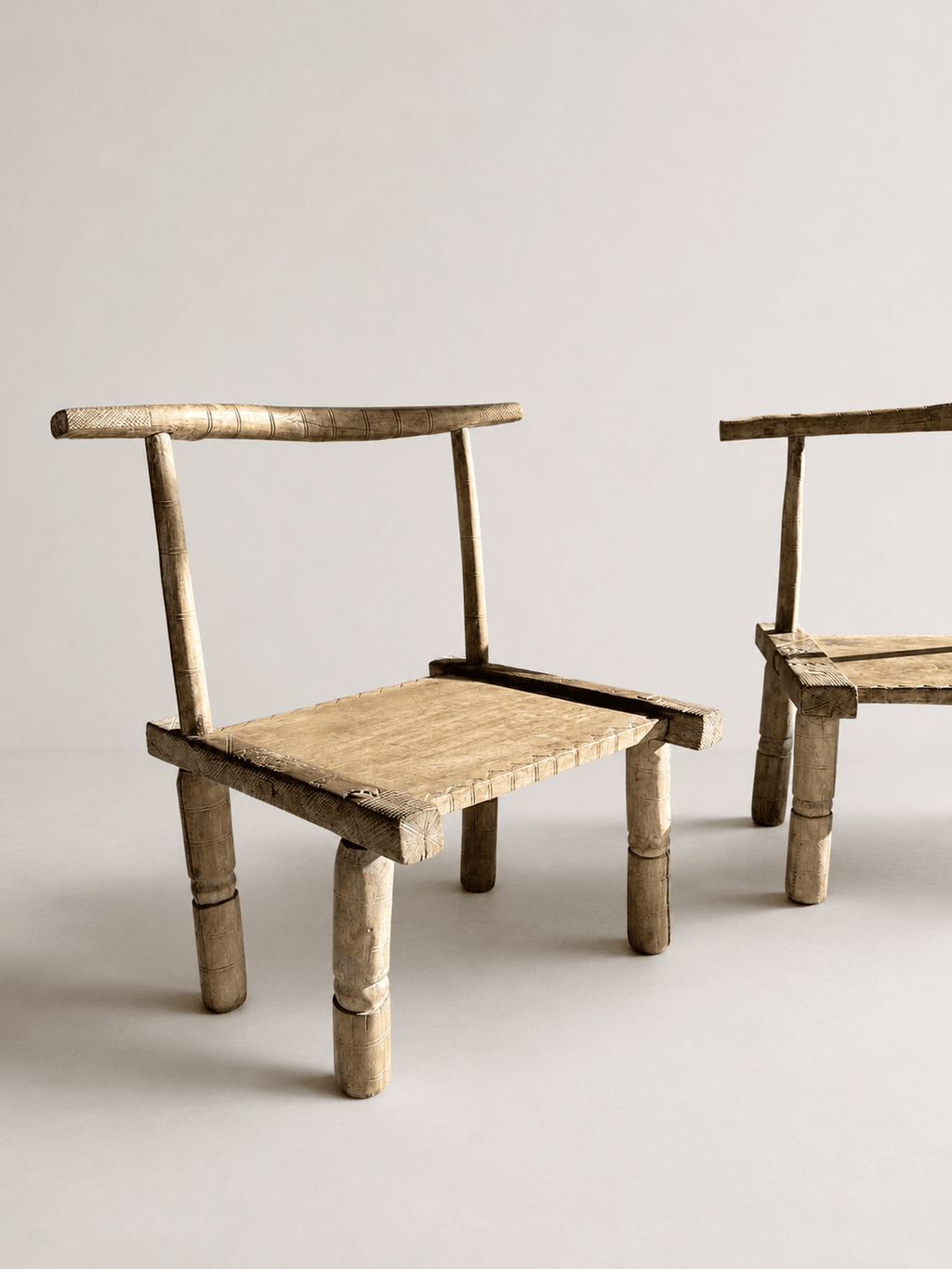 Pair of Antique Primitive Low Chairs, Early 20th Century – Low Chairs – MILLA OBJETS
