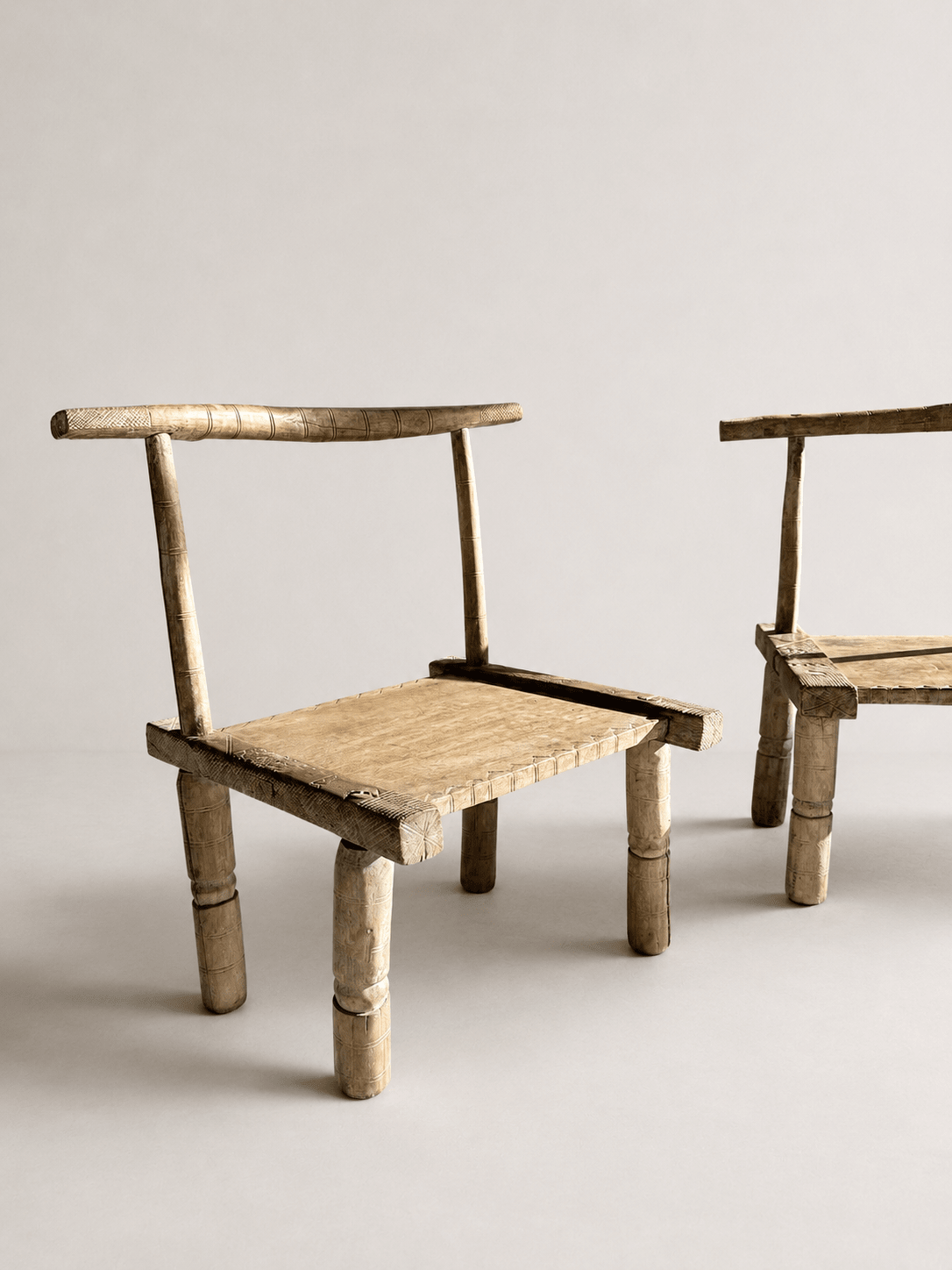 Pair of Antique Primitive Low Chairs, Early 20th Century – Low Chairs – MILLA OBJETS