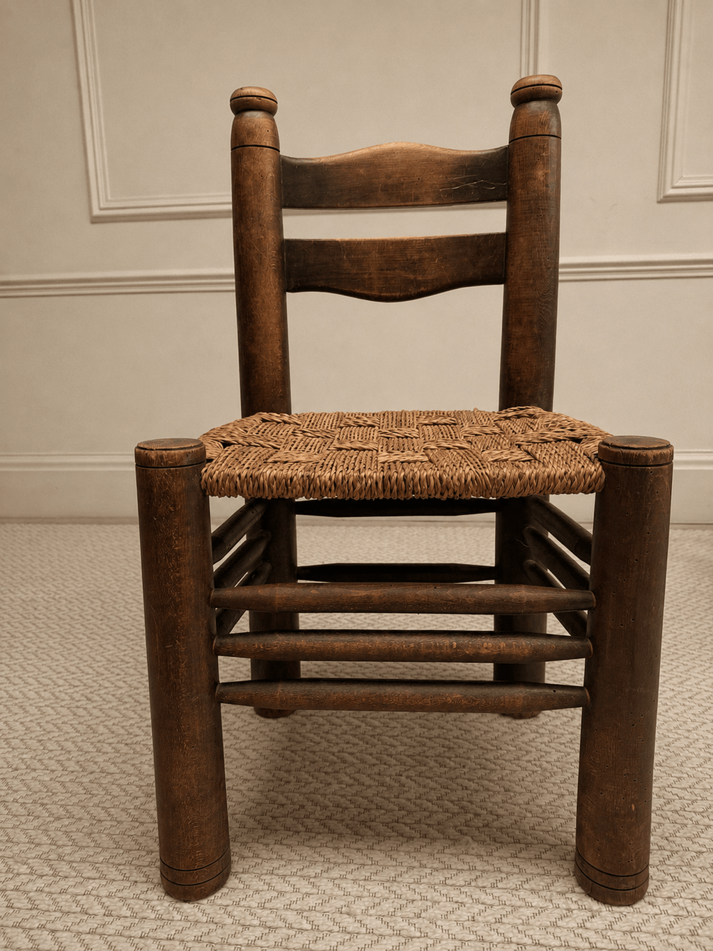 Pair of 1950s French Brutalist Oak & Rush Chairs Attributed to Charles Dudouyt – Dining Chairs – MILLA OBJETS