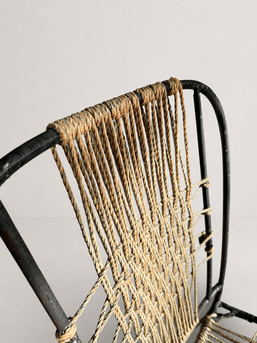 Set of 4 Mid-Century French Wrought Iron & Woven Cord Patio Chairs, circa 1950s – Dining Chairs – MILLA OBJETS