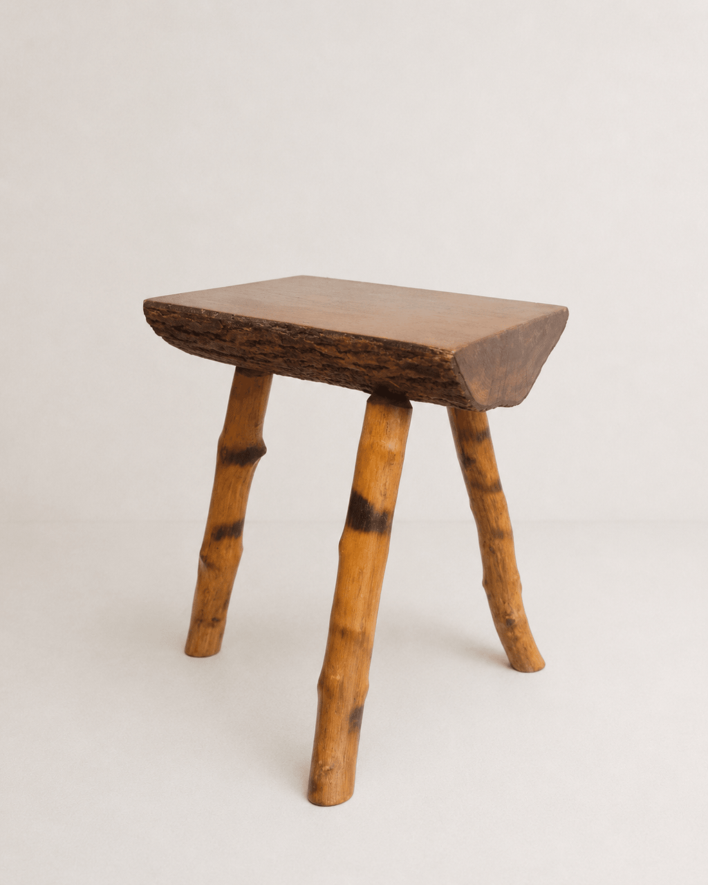 Rustic Mid-Century Wooden Stool with Bamboo Legs & Slab Top – Stool – MILLA OBJETS