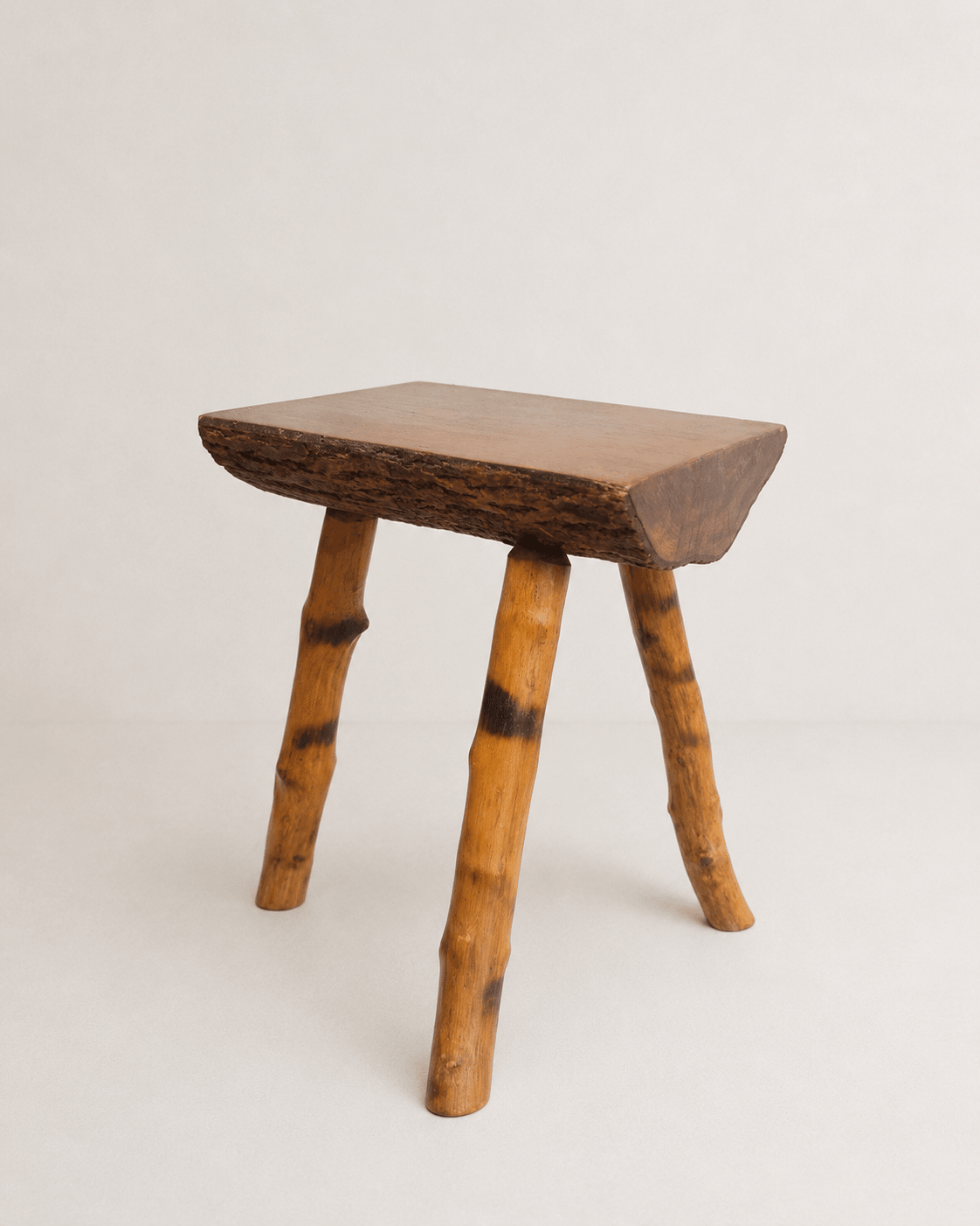 Rustic Mid-Century Wooden Stool with Bamboo Legs & Slab Top – Stool – MILLA OBJETS