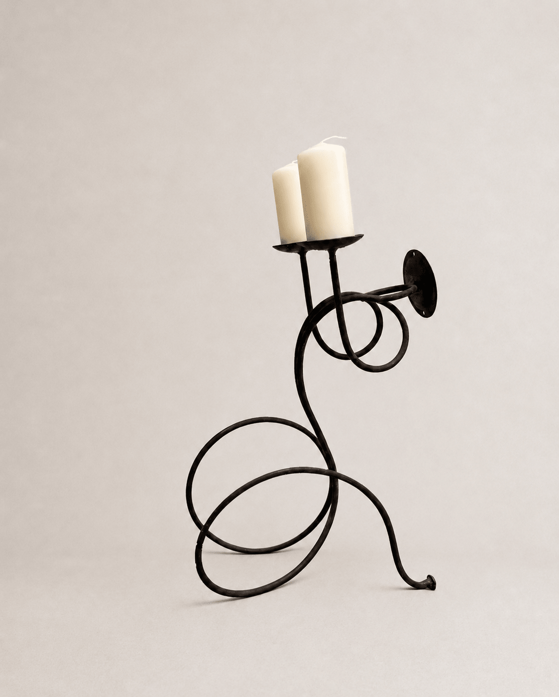 Vintage Brutalist Wrought Iron Two-Branch Candelabra – Candelabra – MILLA OBJETS