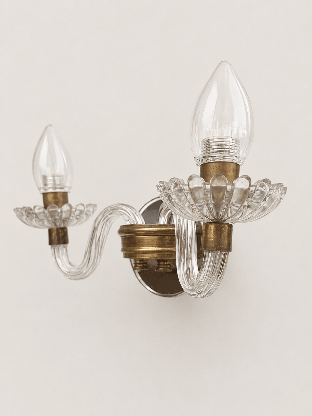 Pair of Mid-Century Murano Glass & Brass Two-Arm Wall Sconces – Wall Sconces – MILLA OBJETS