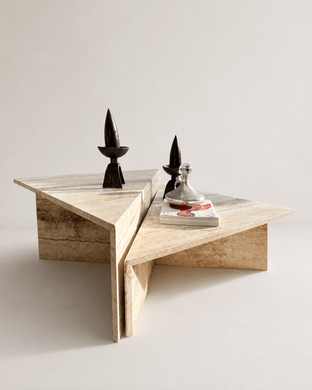 Vintage Italian 1970s Mid Century Travertine Low Triangular Nesting Coffee Tables – Pair – Coffee Tables – MILLA OBJETS