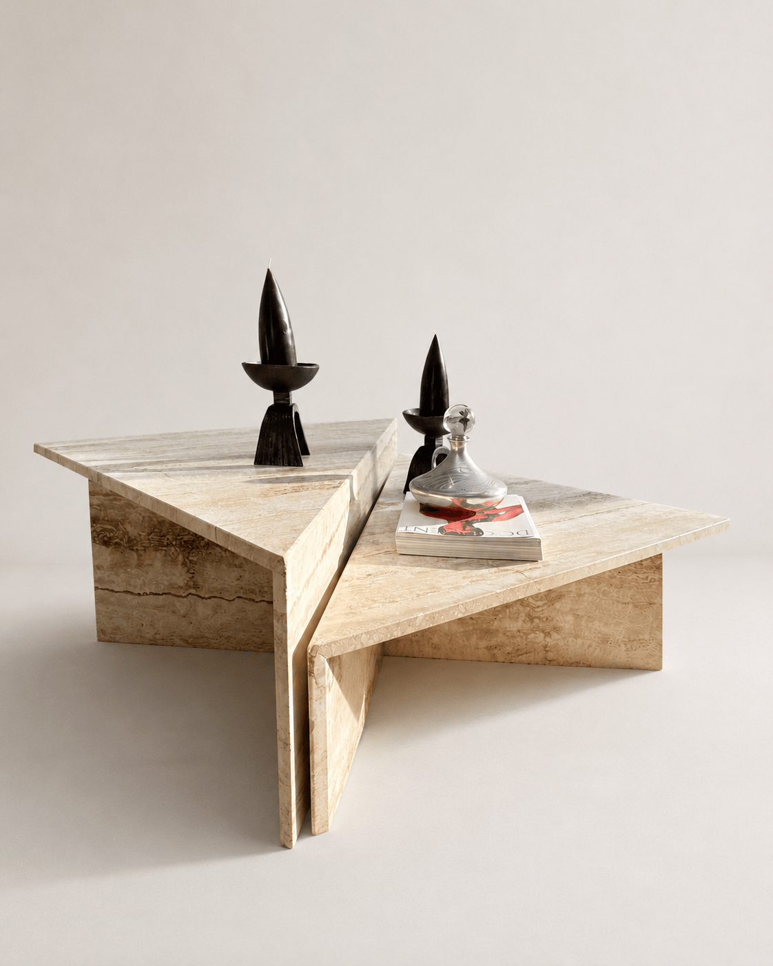 Vintage Italian 1970s Mid Century Travertine Low Triangular Nesting Coffee Tables – Pair – Coffee Tables – MILLA OBJETS