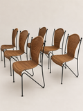 Set of 6 Mid-Century Wicker & Iron Dining Chairs Attributed to Frederic Weinberg
