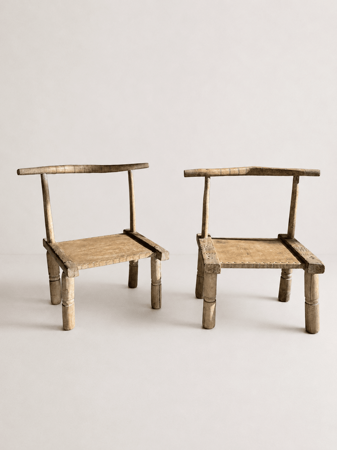 Pair of Antique Primitive Low Chairs, Early 20th Century – Low Chairs – MILLA OBJETS