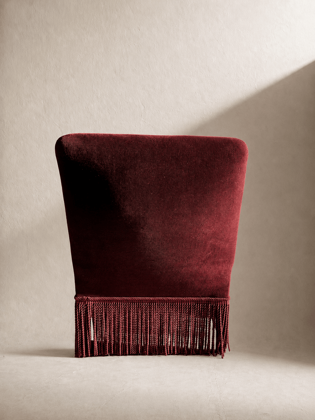 A pair of French Napoleon III red velvet slipper chairs with fringe – Armchair – MILLA OBJETS