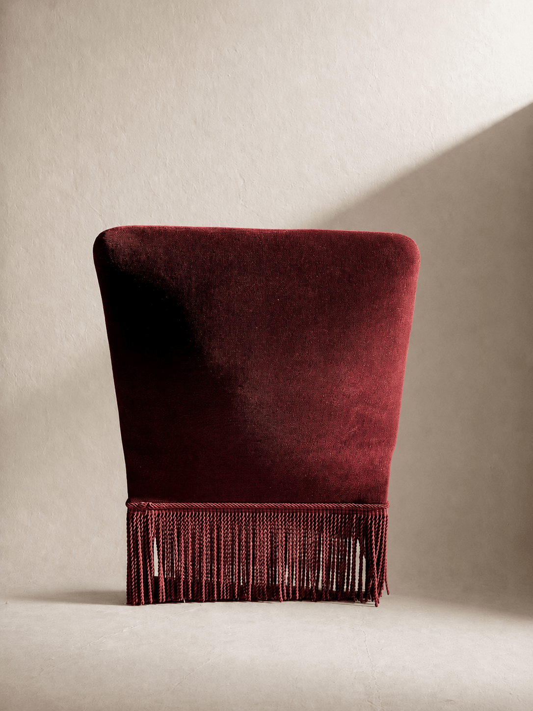 A pair of French Napoleon III red velvet slipper chairs with fringe – Armchair – MILLA OBJETS