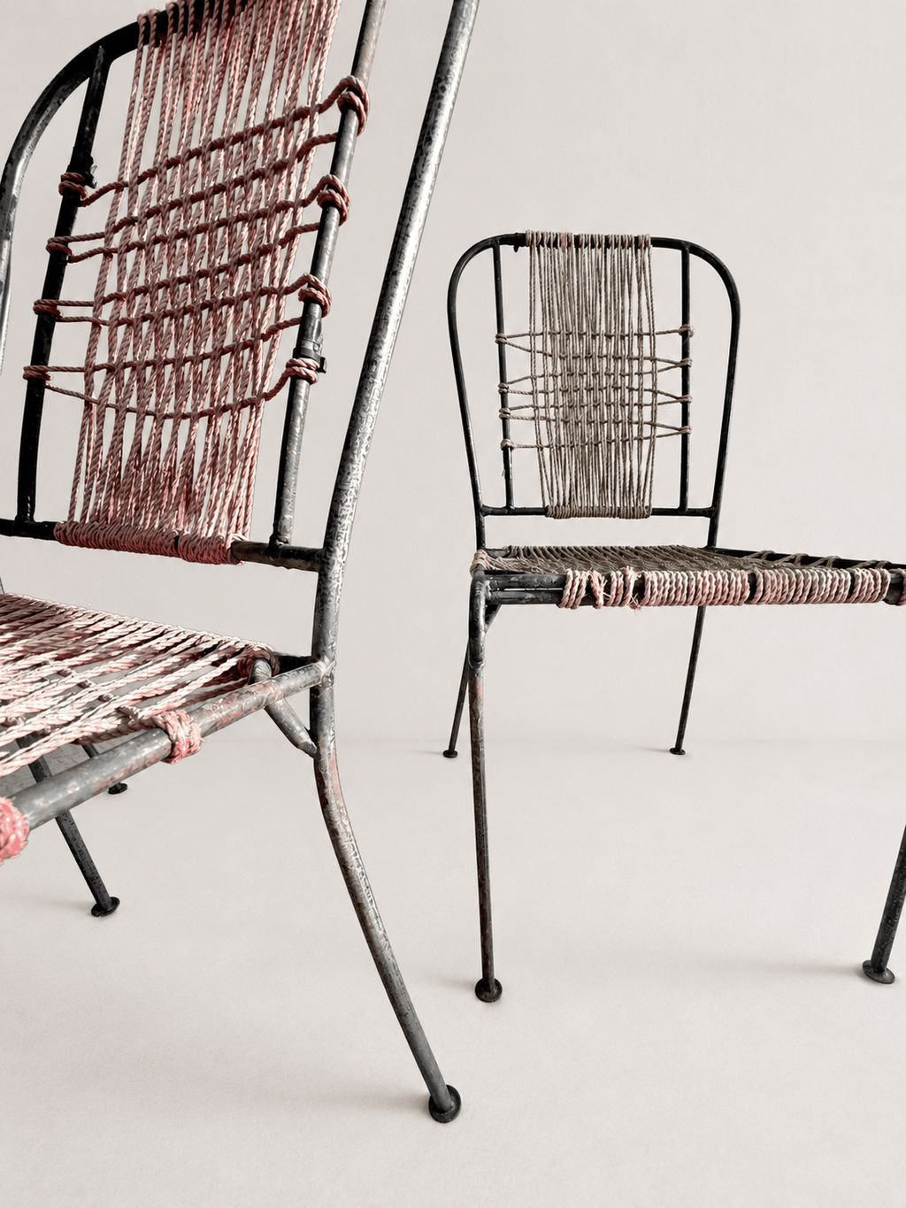 Set of 4 Mid-Century French Wrought Iron & Woven Cord Patio Chairs, circa 1950s – Dining Chairs – MILLA OBJETS