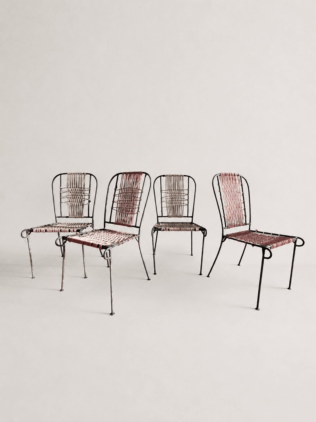 Set of 4 Mid-Century French Wrought Iron & Woven Cord Patio Chairs, circa 1950s – Dining Chairs – MILLA OBJETS