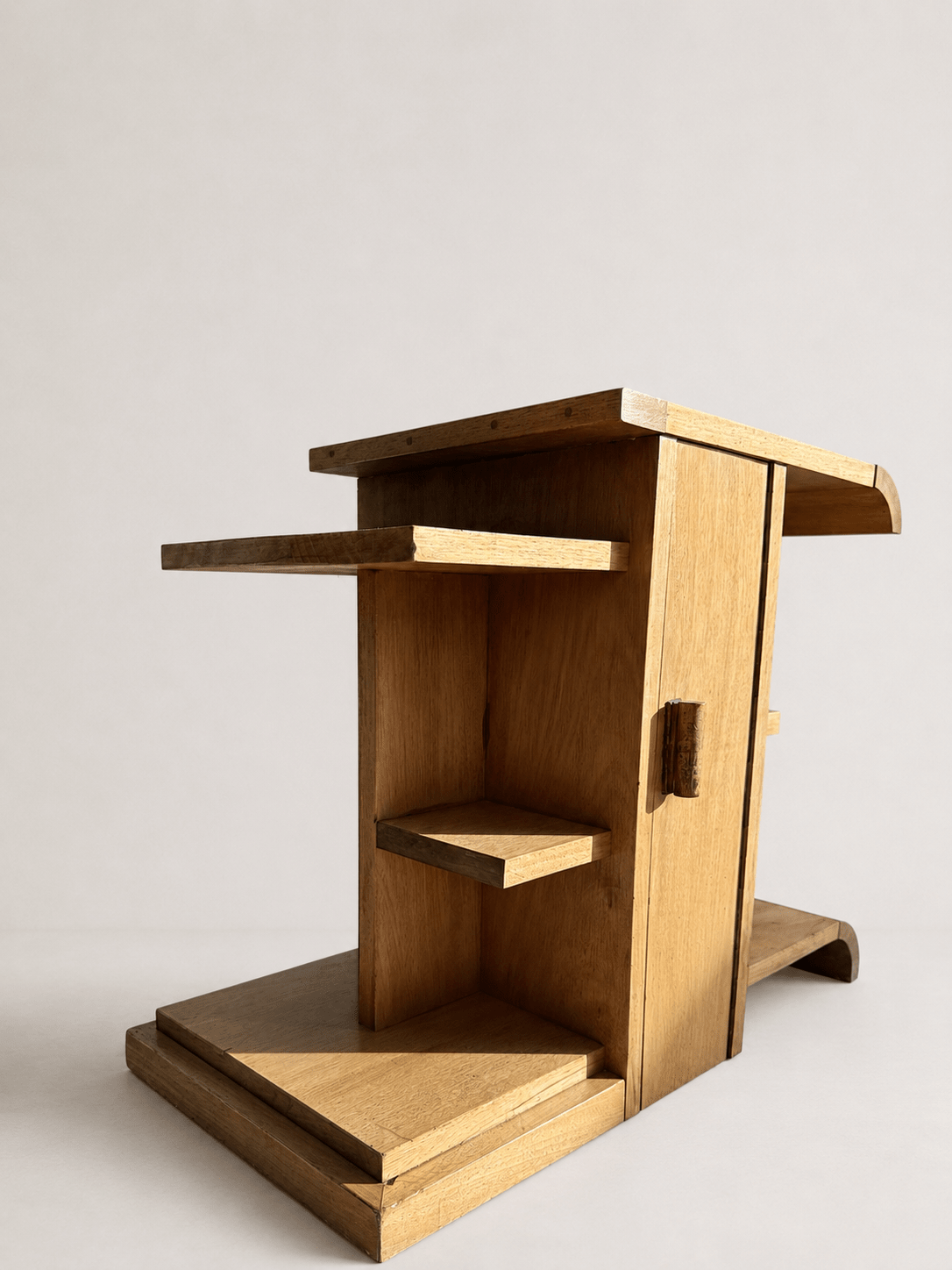 French Modernist Architectural Blonde Mahogany Side Table & Pedestal Cabinet, circa 1930s – Side Table – MILLA OBJETS