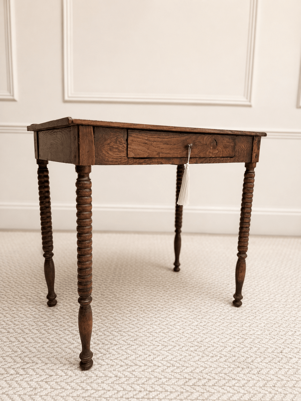 Antiqued Bobbin-Leg Wooden Writing Table with Drawer – Writing Table – MILLA OBJETS
