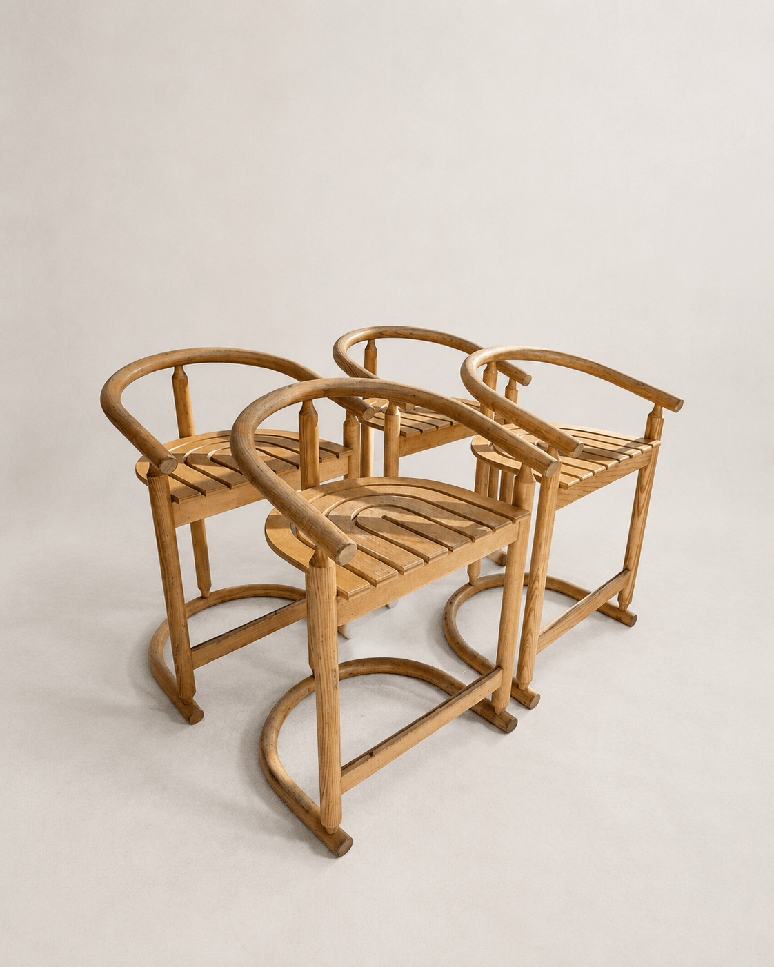Set of Four Postmodern Solid Oak Bar Stools by Allmilmö, c. 1980s – Bar Stools – MILLA OBJETS
