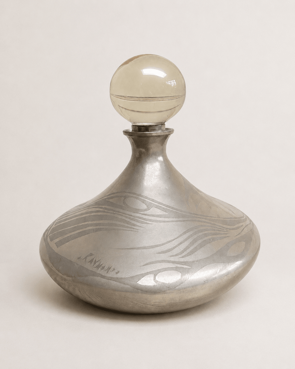 Vintage Art Deco Silver Overlay Decanter with Spherical Glass Stopper – Decanter – MILLA OBJETS