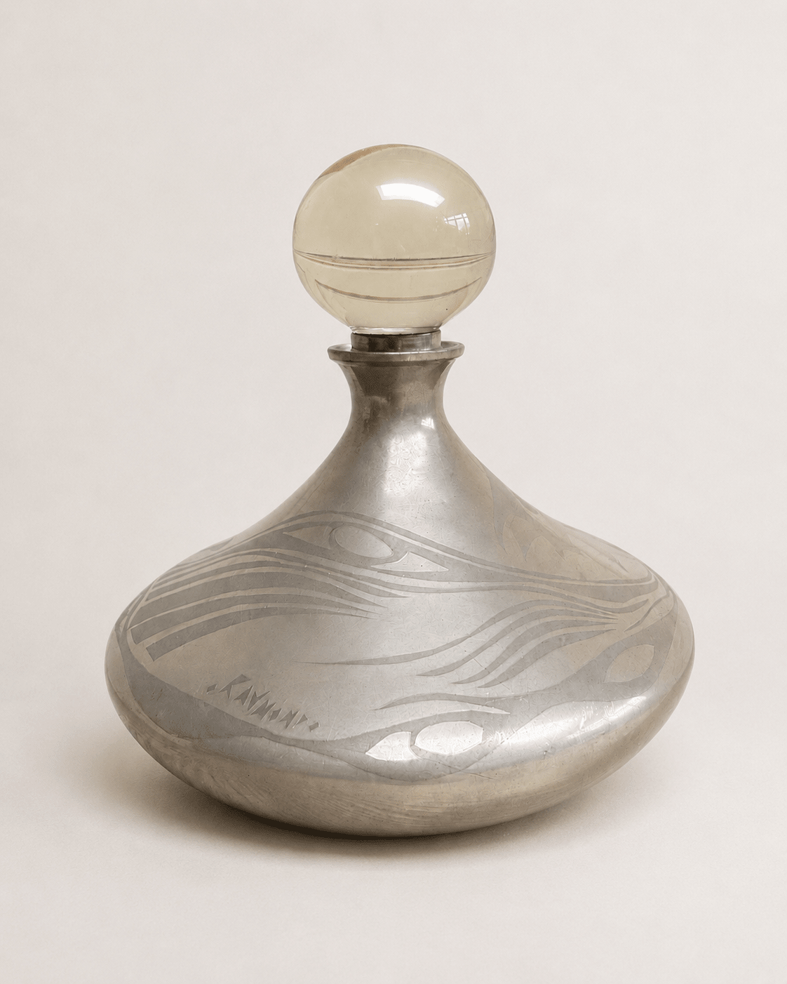Vintage Art Deco Silver Overlay Decanter with Spherical Glass Stopper – Decanter – MILLA OBJETS