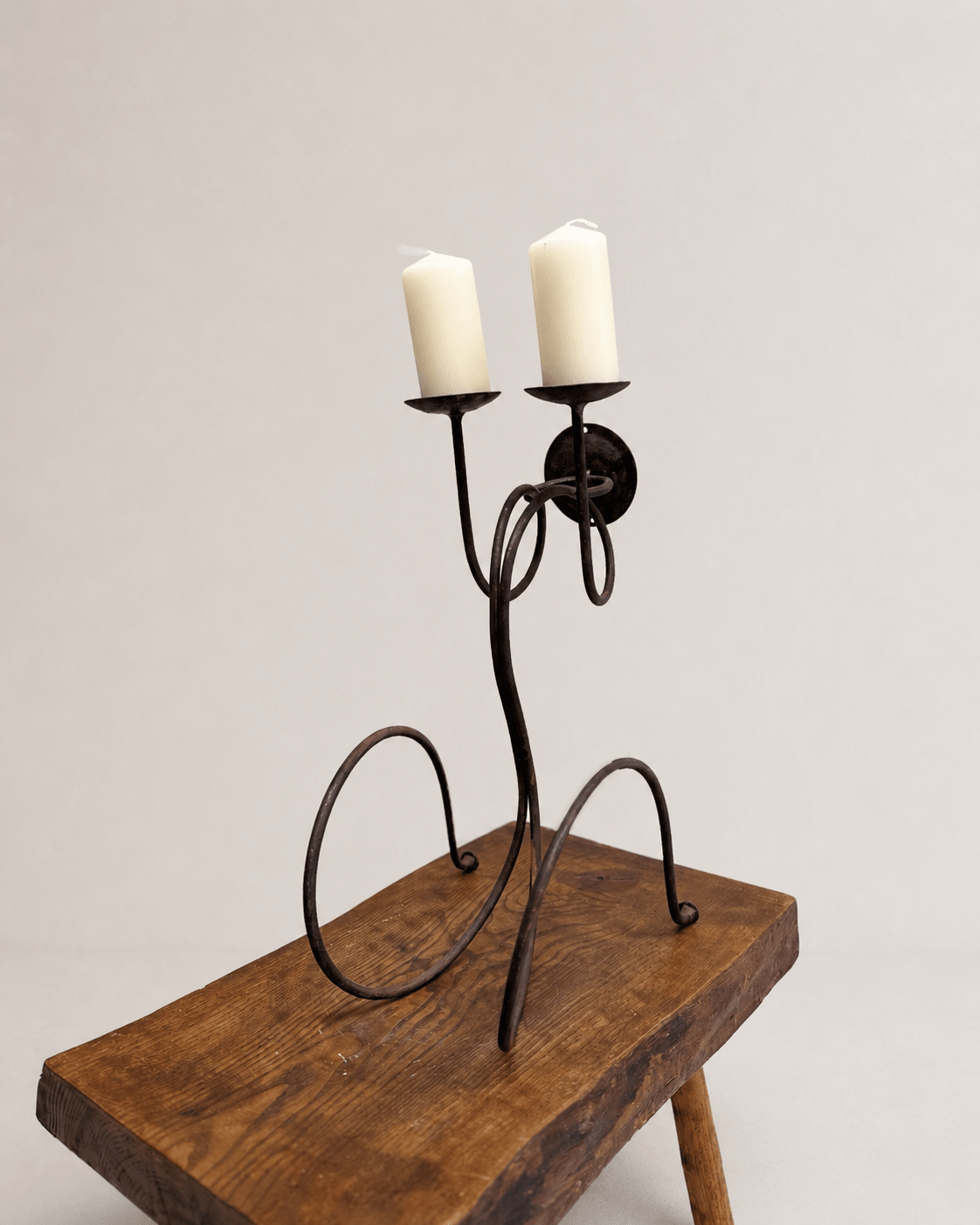Vintage Brutalist Wrought Iron Two-Branch Candelabra – Candelabra – MILLA OBJETS