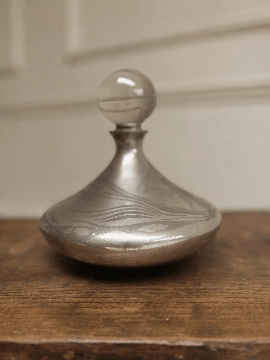 Vintage Art Deco Silver Overlay Decanter with Spherical Glass Stopper – Decanter – MILLA OBJETS