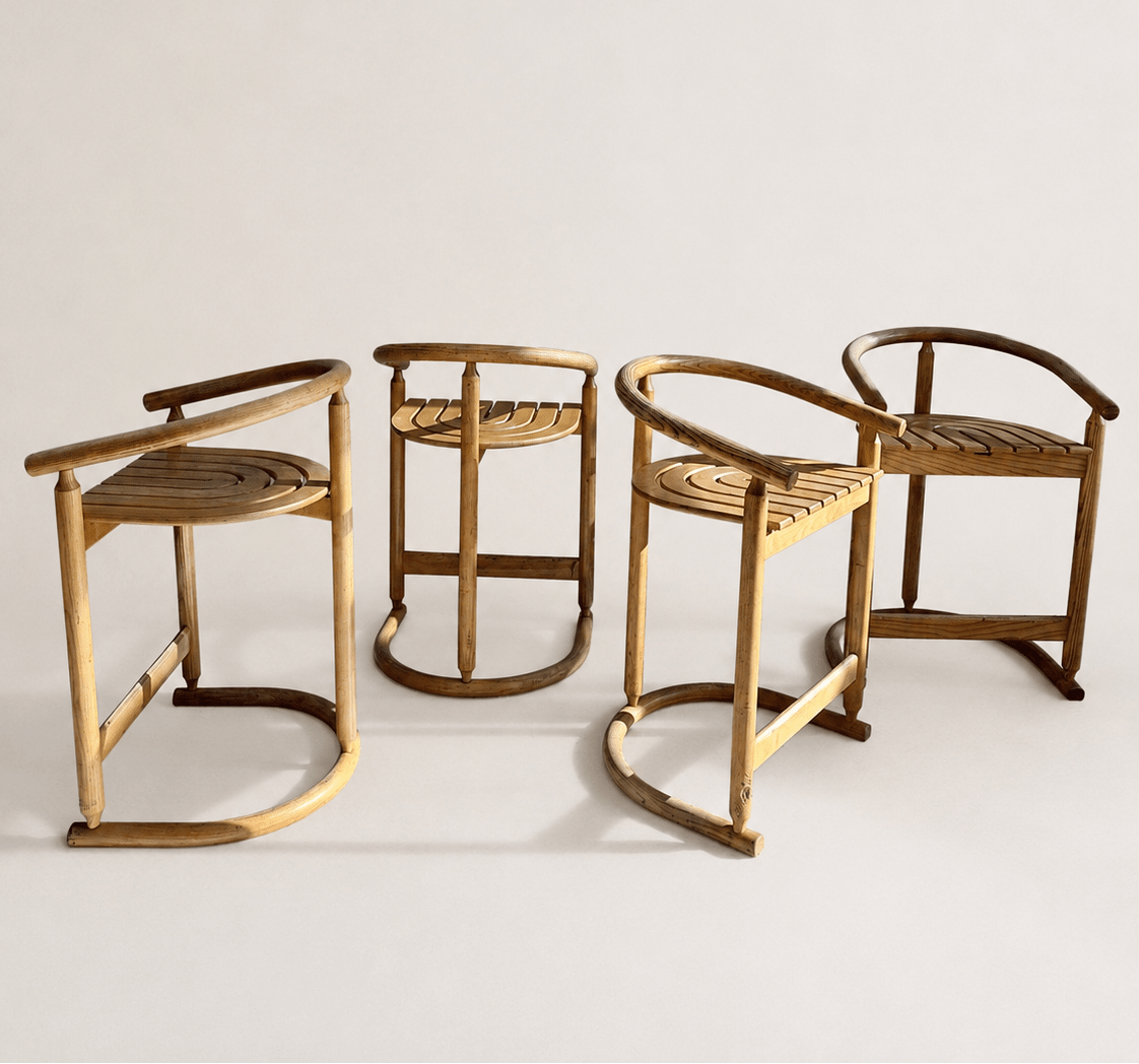 Set of Four Postmodern Solid Oak Bar Stools by Allmilmö, c. 1980s – Bar Stools – MILLA OBJETS