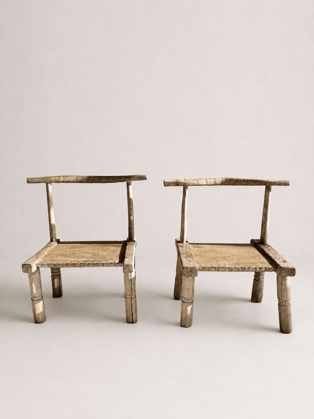 Pair of Antique Primitive Low Chairs, Early 20th Century – Low Chairs – MILLA OBJETS