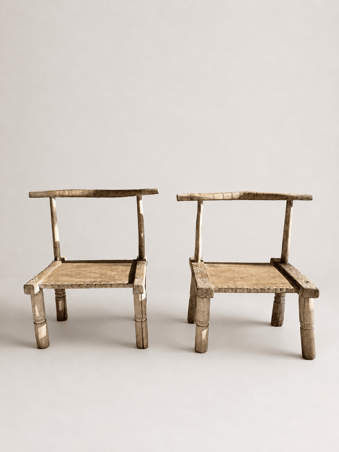 Pair of Antique Primitive Low Chairs, Early 20th Century – Low Chairs – MILLA OBJETS