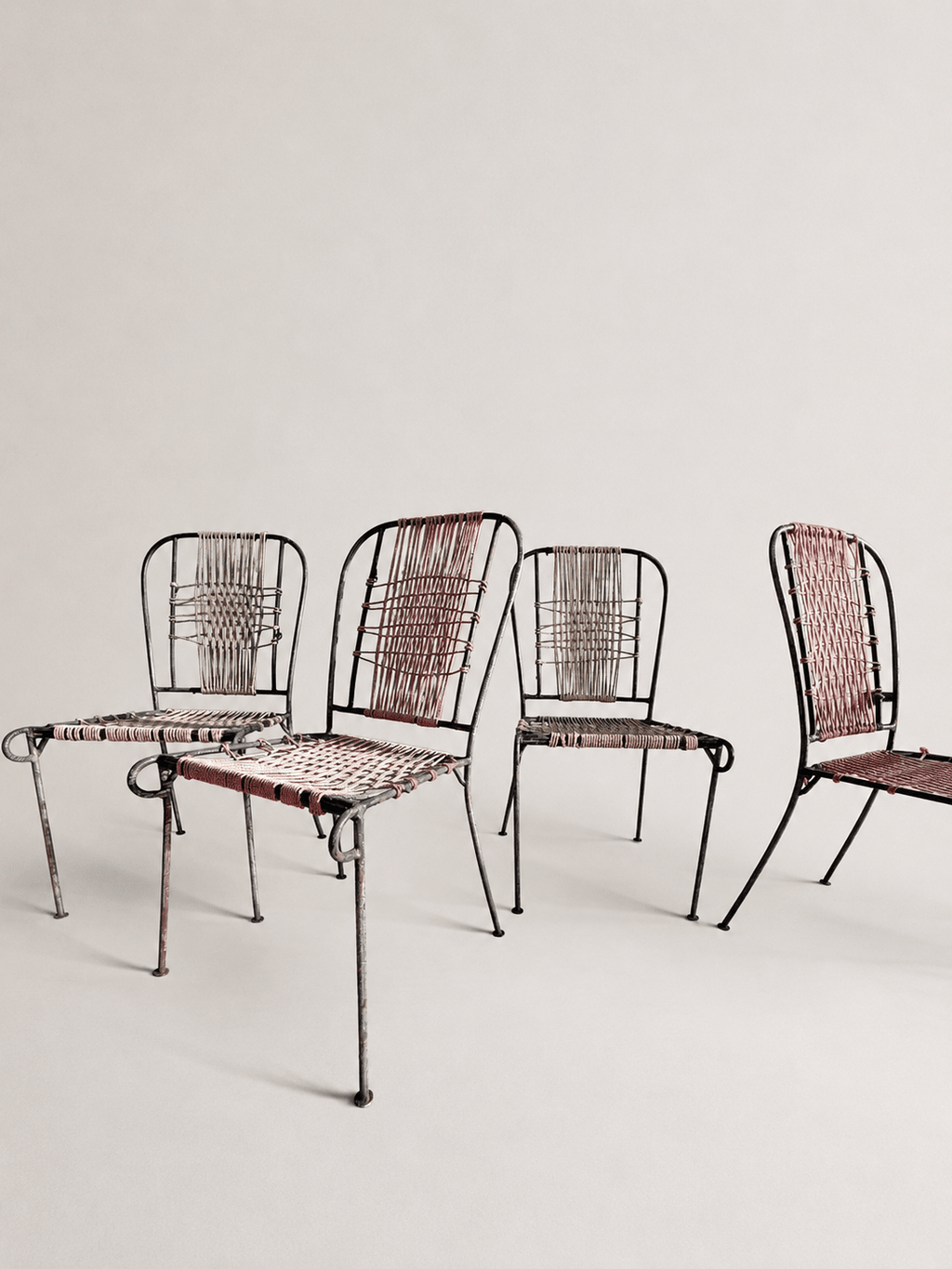 Set of 4 Mid-Century French Wrought Iron & Woven Cord Patio Chairs, circa 1950s – Dining Chairs – MILLA OBJETS