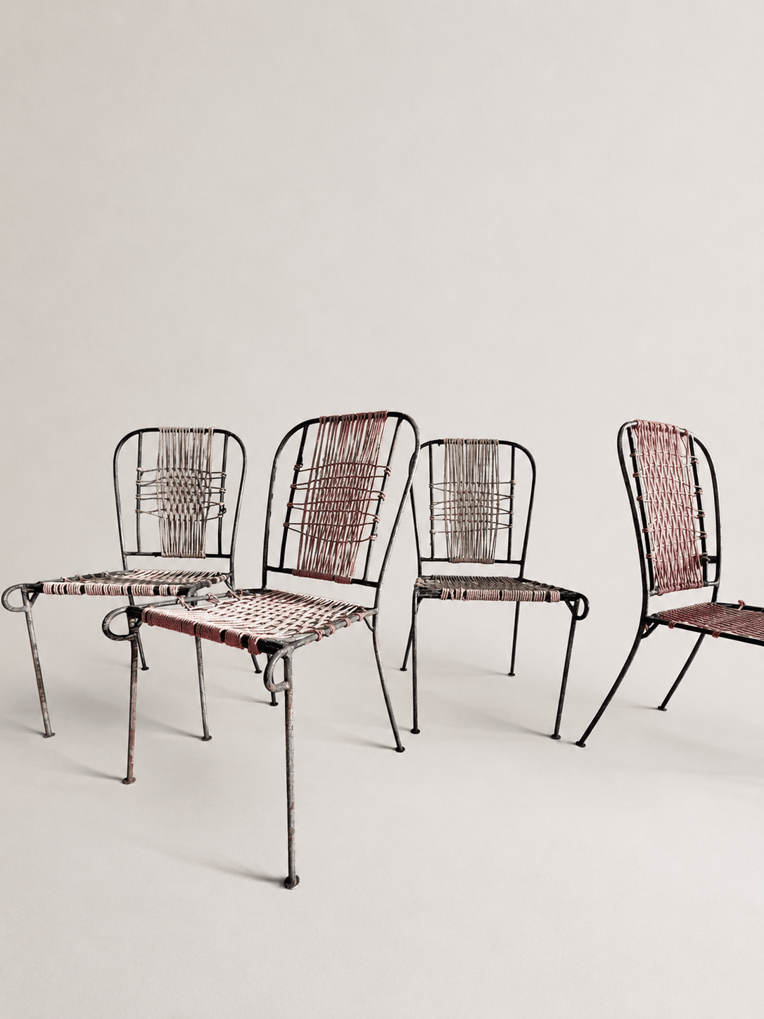 Set of 4 Mid-Century French Wrought Iron & Woven Cord Patio Chairs, circa 1950s – Dining Chairs – MILLA OBJETS