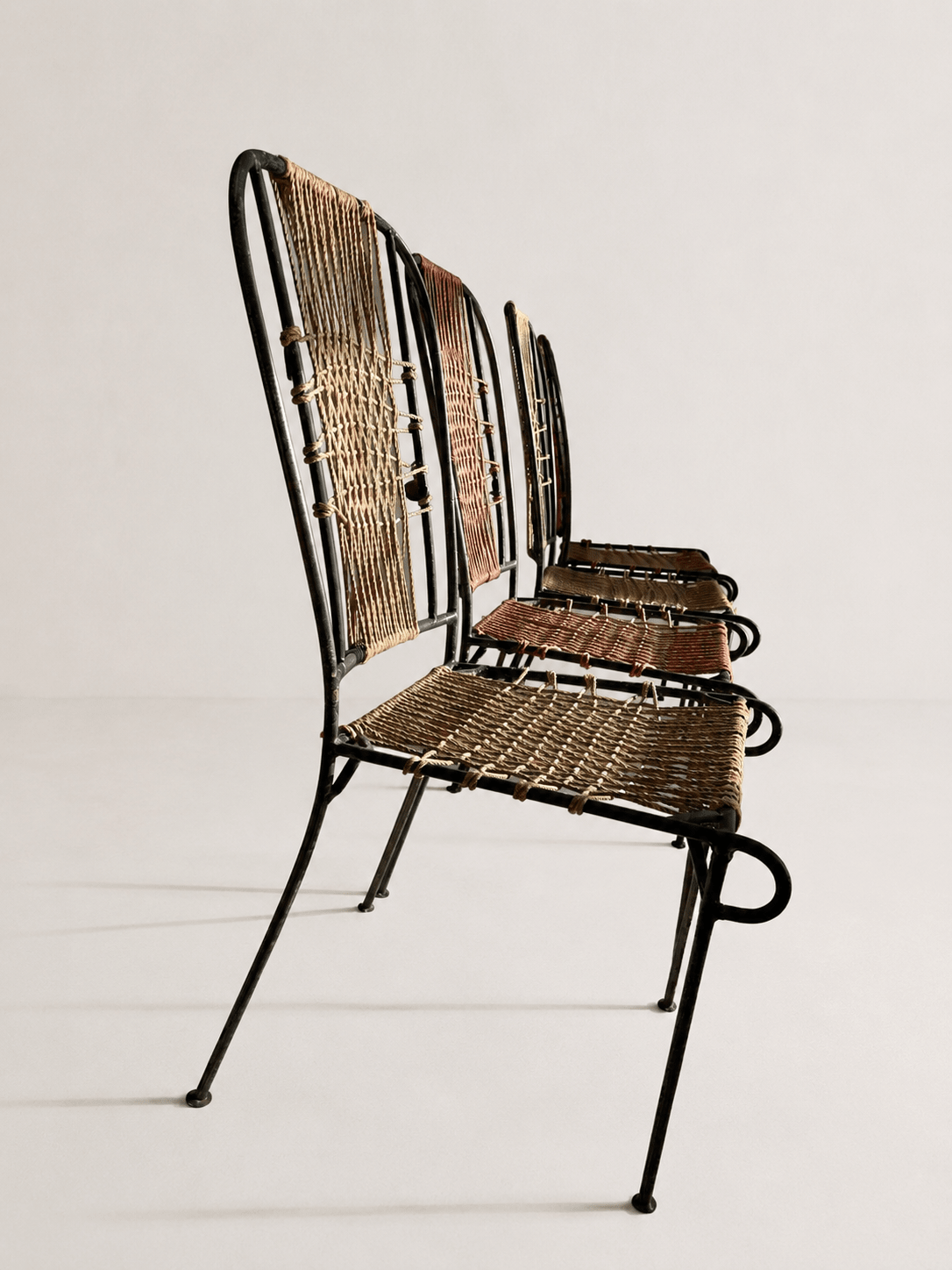 Set of 4 Mid-Century French Wrought Iron & Woven Cord Patio Chairs, circa 1950s – Dining Chairs – MILLA OBJETS