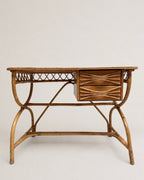 1970s Italian bamboo and rattan writing desk - full desk shown straight on