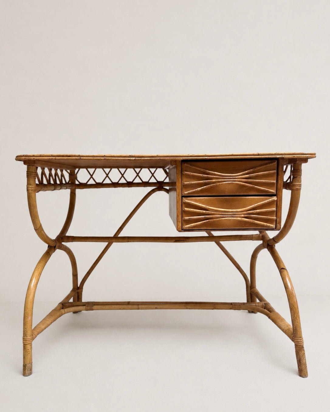 Mid-Century 1970s Italian Bamboo and Rattan Writing Desk – Writing Desk – MILLA OBJETS