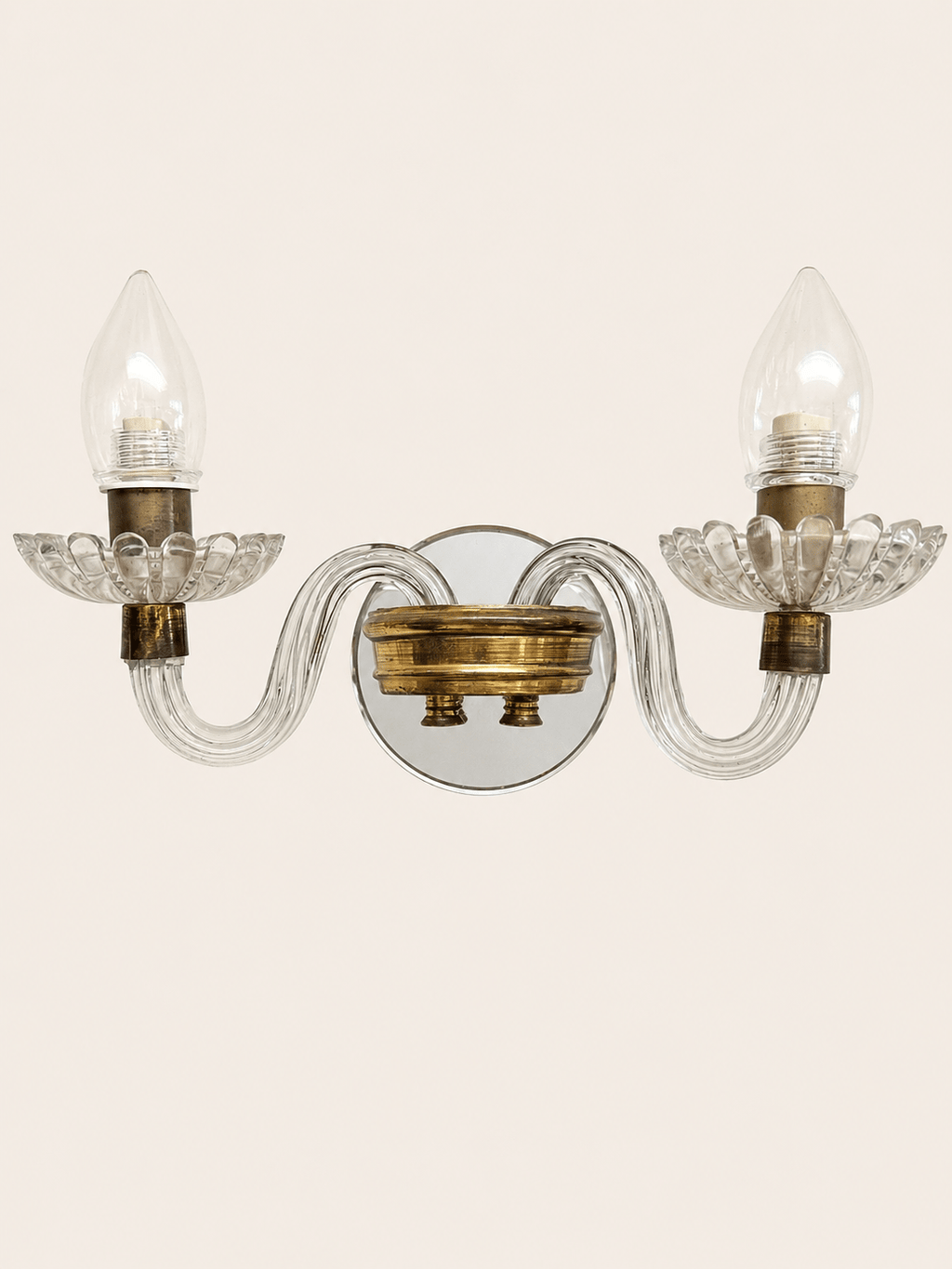 Pair of Mid-Century Murano Glass & Brass Two-Arm Wall Sconces – Wall Sconces – MILLA OBJETS