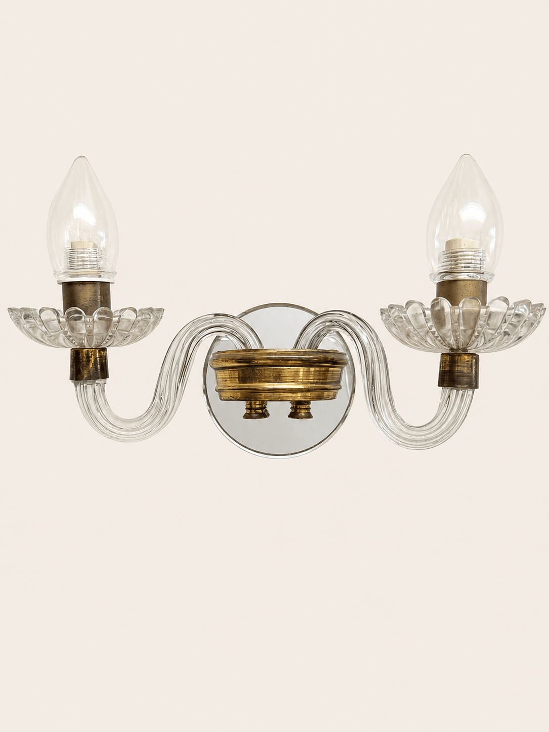 Pair of Mid-Century Murano Glass & Brass Two-Arm Wall Sconces – Wall Sconces – MILLA OBJETS