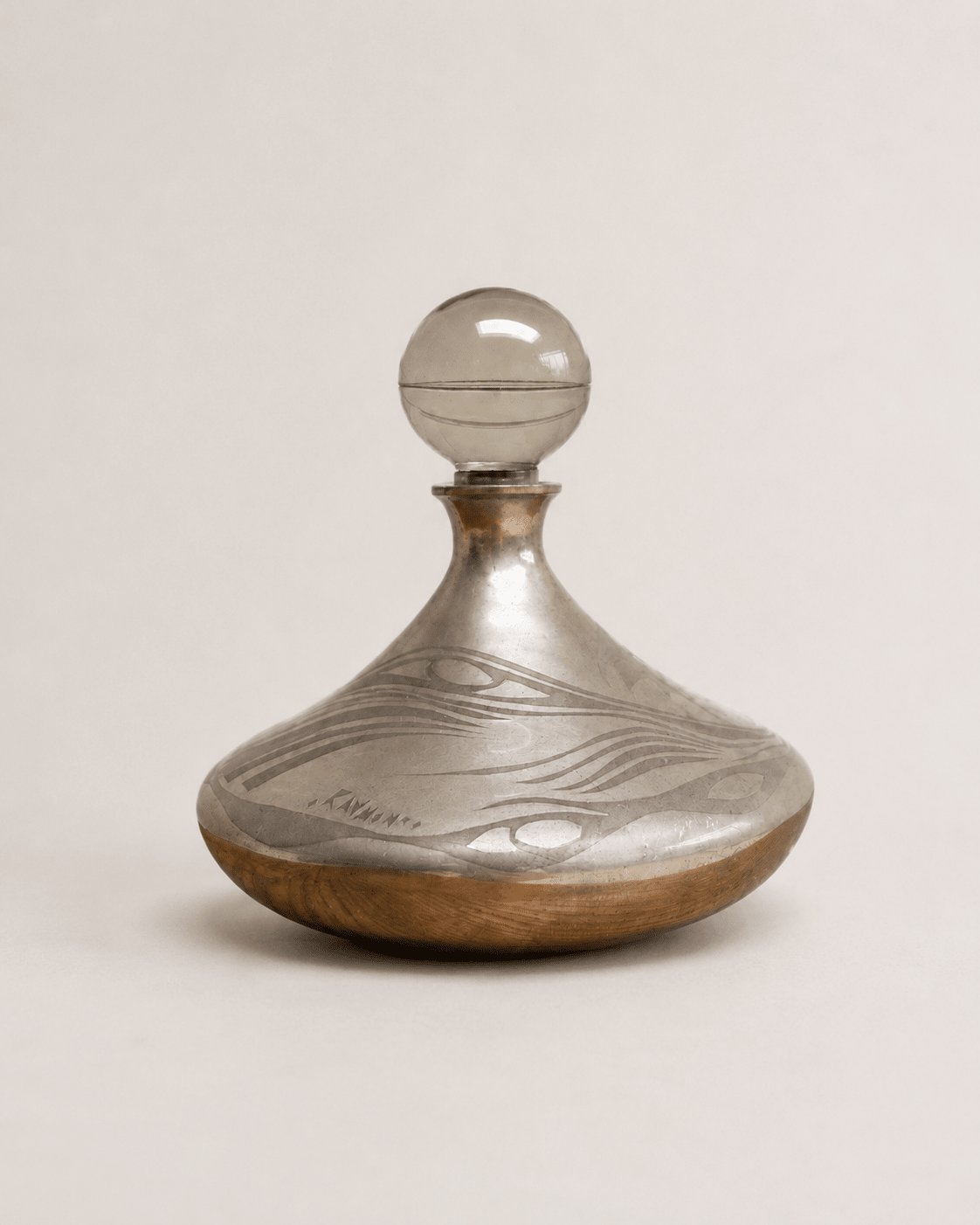 Vintage Art Deco Silver Overlay Decanter with Spherical Glass Stopper – Decanter – MILLA OBJETS