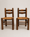 Pair of 1950s French Brutalist Oak & Rush Chairs Attributed to Charles Dudouyt – Dining Chairs – MILLA OBJETS