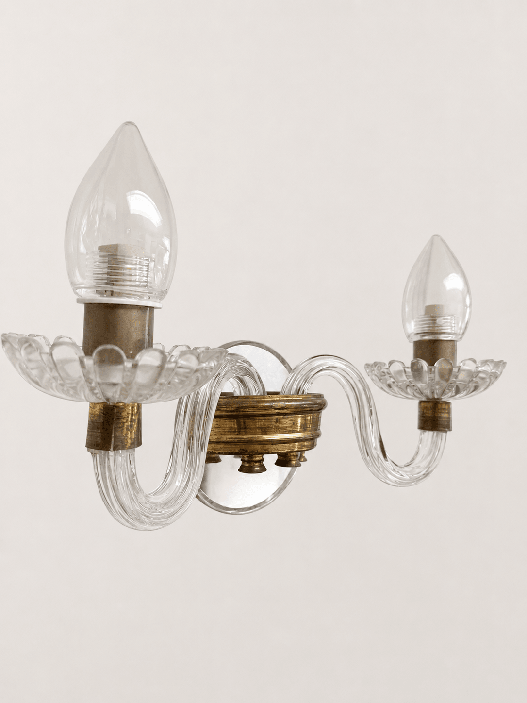 Pair of Mid-Century Murano Glass & Brass Two-Arm Wall Sconces – Wall Sconces – MILLA OBJETS