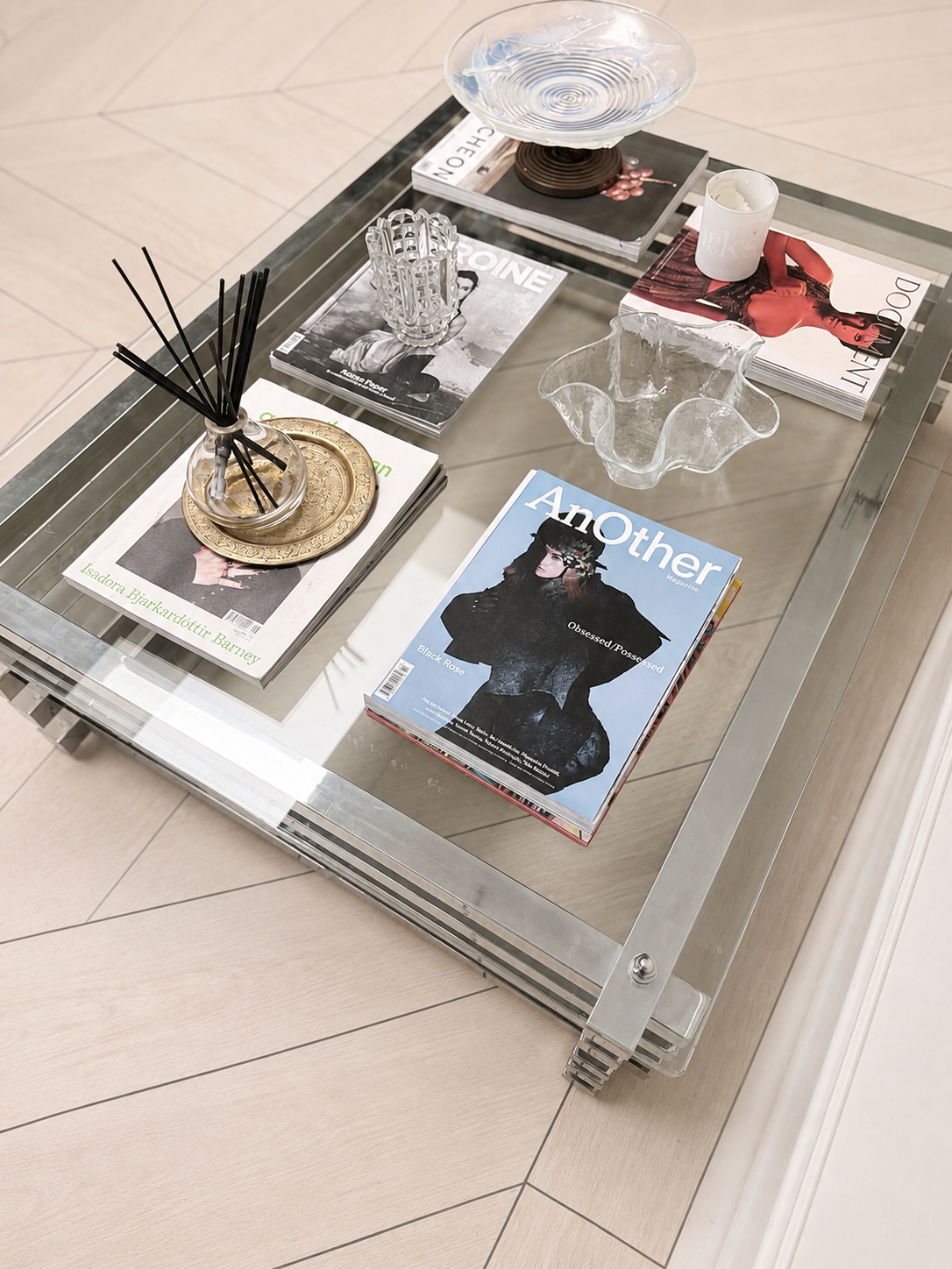 Mid Century Italian Chrome and Glass Coffee Table Stacked Rectangular